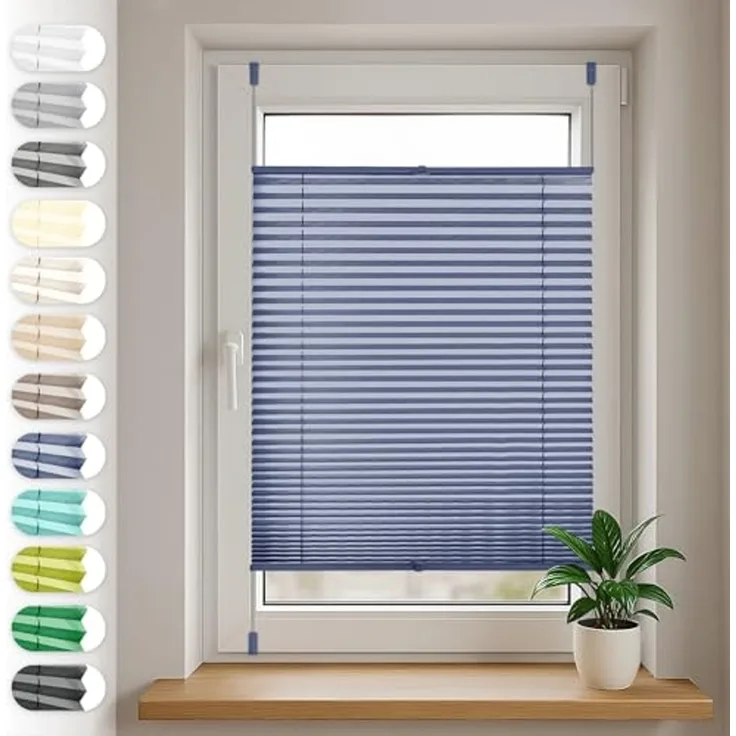 Sonello Plissee Klemmfix ohne Bohren 35cm x 100cm Blau Faltrollo Plisseerollo Jalousie für Tür & Fenster Blickdicht Sichtschutz Sonnenschutz Fertifplissee Rollo