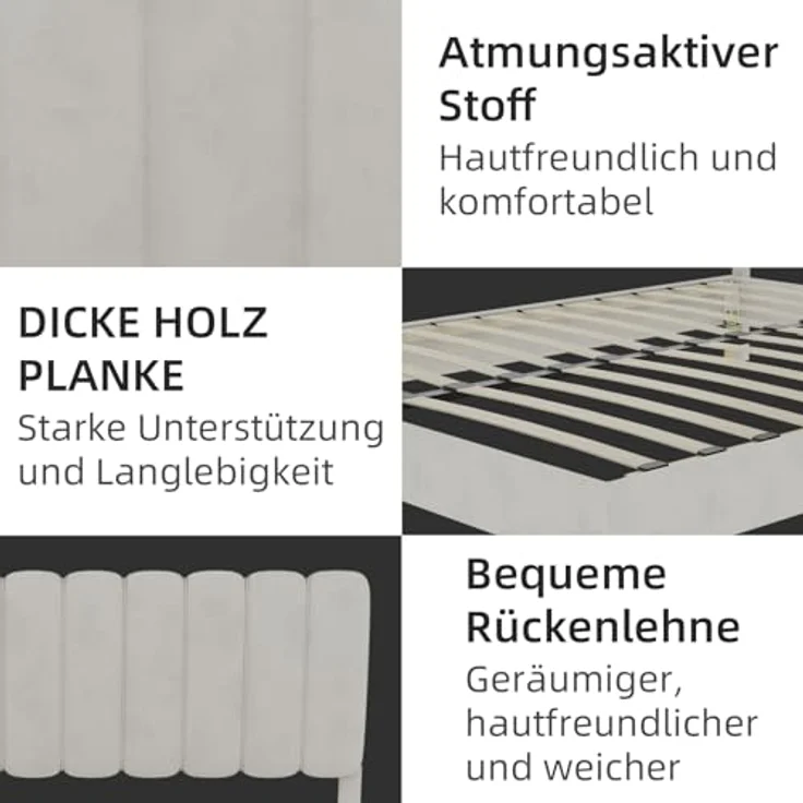 Ball & Cast Polsterbett Doppelbett (160x200 cm) - Mit Kopfteil & Lattenrost, Dutch Velvet Stoff, Zeitsparende Montage, Beige – Bild 5