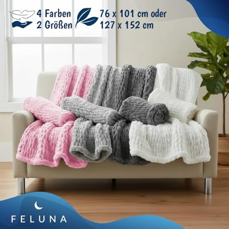 Wohndecke Grobmaschige Wohlfühldecke, Feluna, Flauschige Kuscheldecke Grobstrick Tagesdecke – Bild 7