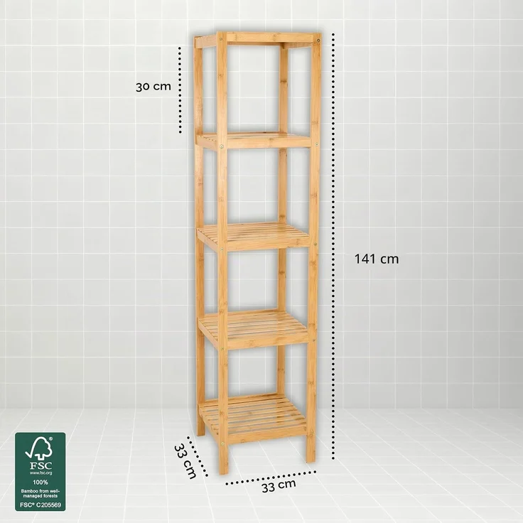 Brixy Badezimmerregal - Badezimmerschrank - 5-lagig - 141x33x33cm - Badezimmerschrank - Bambus – Bild 3