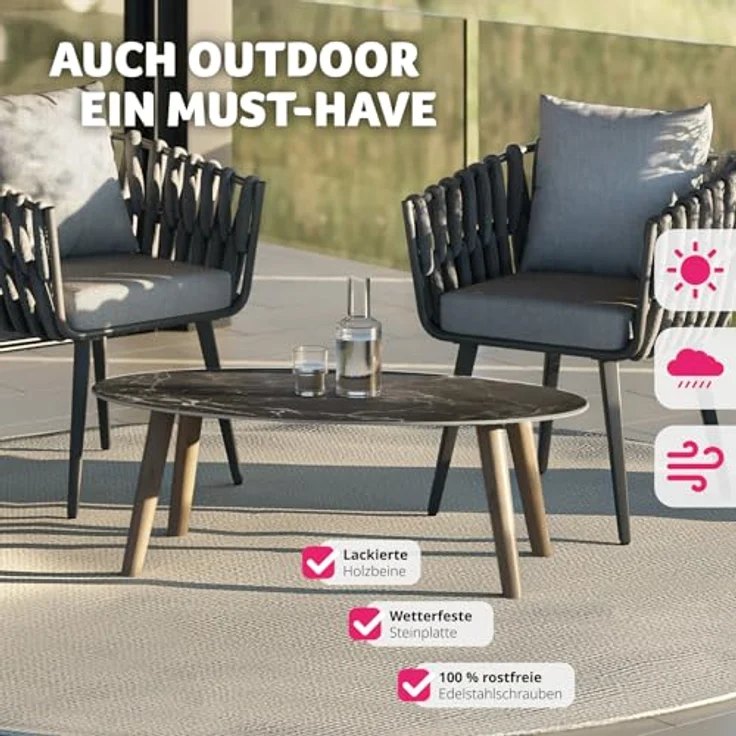 tectake Couchtisch Acerra, oval, Steinplatte in Marmoroptik, 100x50x34.5 cm, für Wohnzimmer und Terrasse – Bild 7