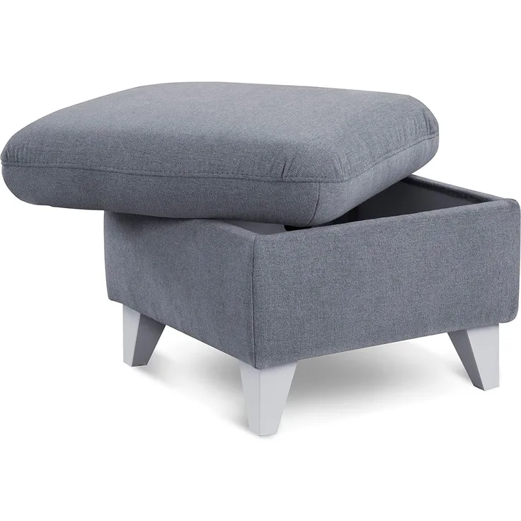 CAVADORE Stauraumhocker Trend / Skandinavischer Hocker mit weißen Holzfüßen / 249 x 86 x 162 / Chenille, Hellblau