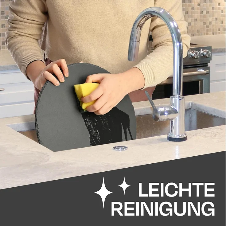 Praknu Servierplatte Schieferplatte Rund 30 cm, Schiefer, (Set, 6-tlg), Rutschfest – Bild 5