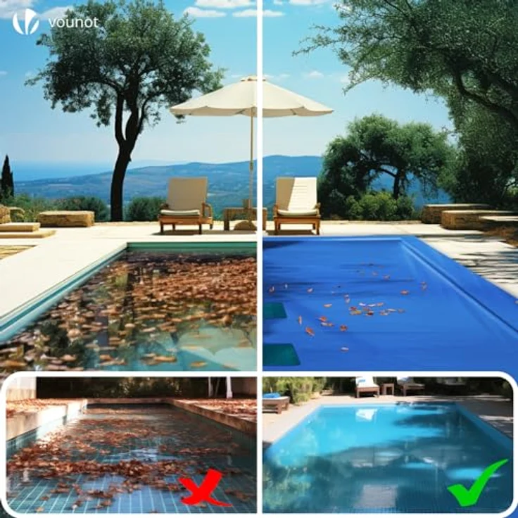 VOUNOT Poolabdeckung rechteckig, Pool Abdeckplane aus Polyethylen 160 g/m² mit Abflussnetz, Doppelte Poolplane Wasserdicht Schimmelresistent Reißfest mit Aluminiumösen 4X8m – Bild 4