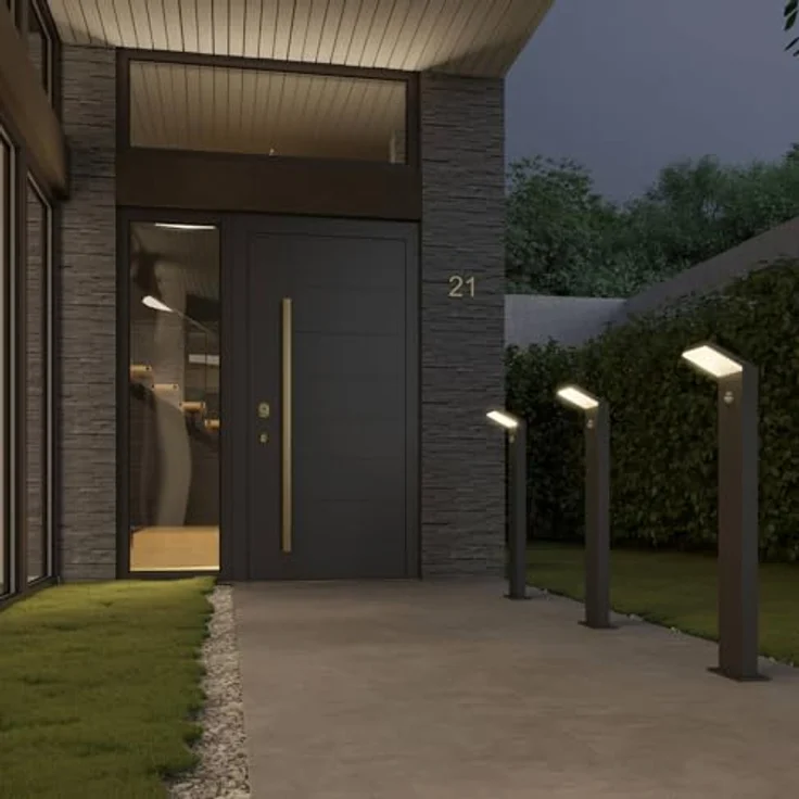 Arcchio LED Außenleuchte Yolena, moderne Pollerleuchte mit Bewegungsmelder, spritzwassergeschützt, Schwarz, Aluminium, 1-flammig, IP54 – Bild 3