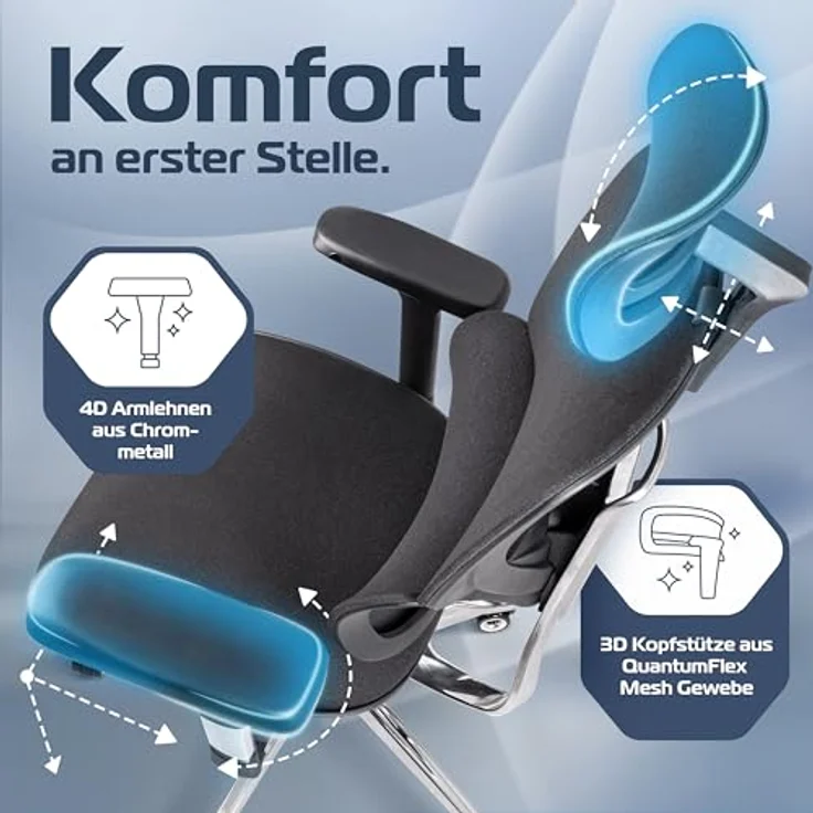 Clouvou MasterSeat Drehstuhl, Schwarz, Textil, ergonomisch, IGR-zertifiziert, höhenverstellbar mit 4D-Armlehnen und Phantom Wheels – Bild 6