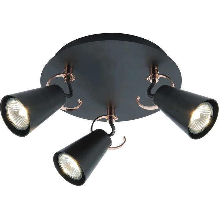 BRILLIANT Lampe SASO Spotrondell 3flg schwarz/kupfer Für LED-Leuchtmittel geeignet I Dimmbar bei Verwendung geeigneter Leuchtmittel