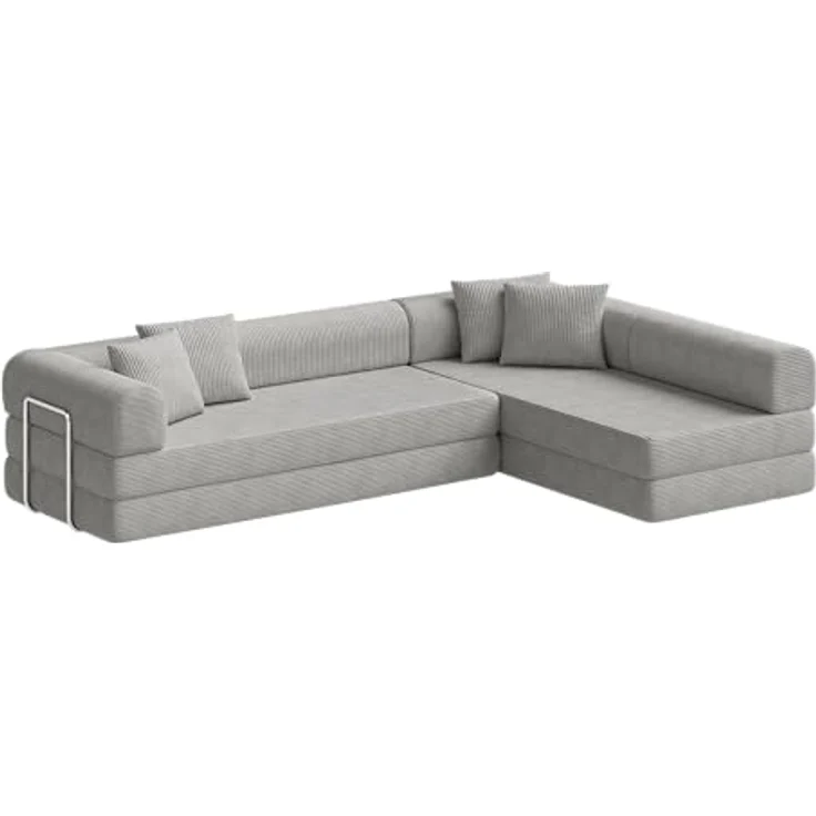 skølm 'Lofn' Modulares Sofa 4 Sitzer, 300x200 cm, Vollschaumcouch mit Metallgestell, Cord hellgrau, Schlafsofa vakuumverpackt, kein Aufbau erforderlich – Bild 2