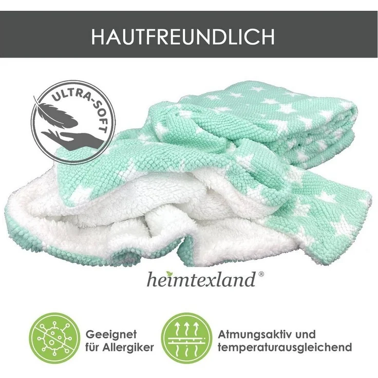 Wohndecke Flauschige Sterne Kuscheldecke 150x200 Sofadecke, heimtexland, mit kuschelig weicher Sherpa Fell Rückseite I Mint – Bild 3