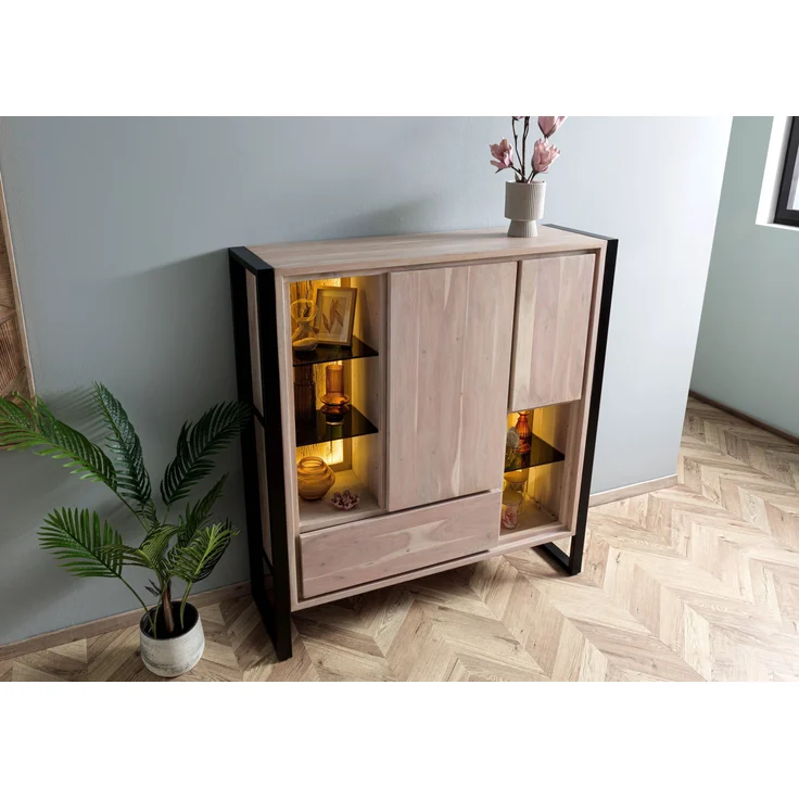 Highboard Akazie / Altholz 130x40x140 natur lackiert DENVER #100 – Bild 2