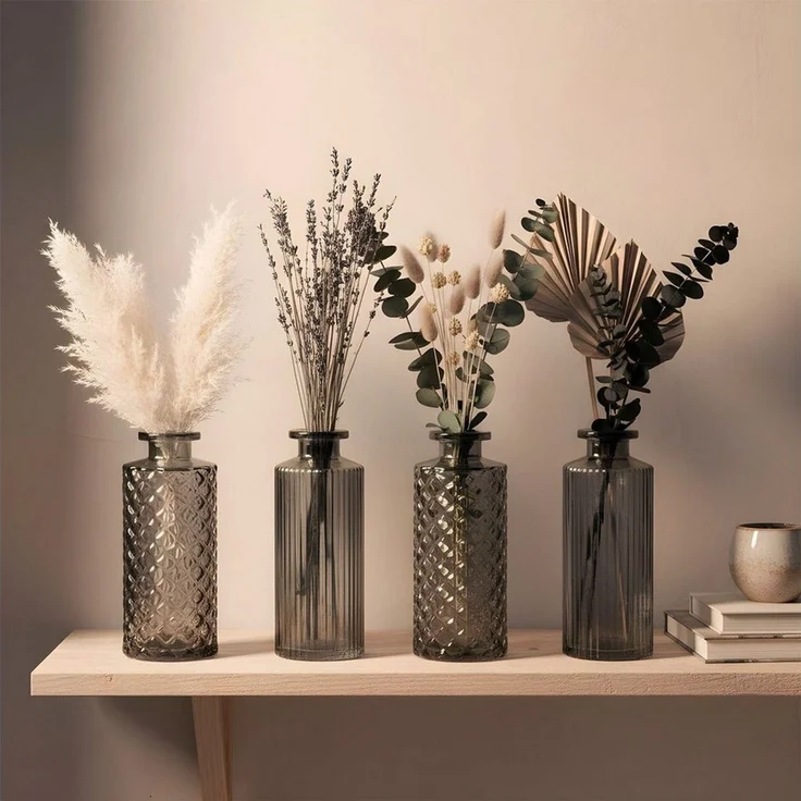 Levandeo® Dekovase, 4er Set Vase Schwarz Grau H14cm Glas Tischdeko Blumendeko Glasvase – Bild 4