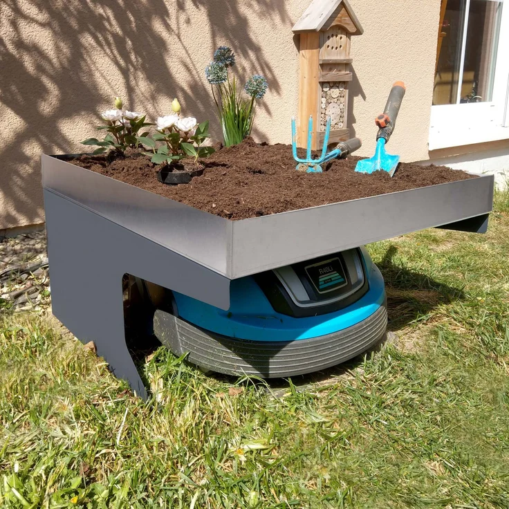 Mendler 'HWC-G60' Mähroboter Garage mit Pflanzkasten, Metall, 37 x 60 x 70 cm, Silber / Anthrazit – Bild 1