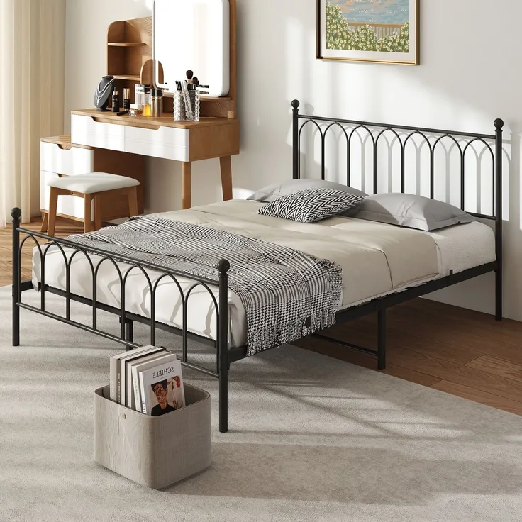 Metallbett 140×200cm，Einzelbett Jugendzimmer mit Lattenrost Schwraz,ohne Martatze