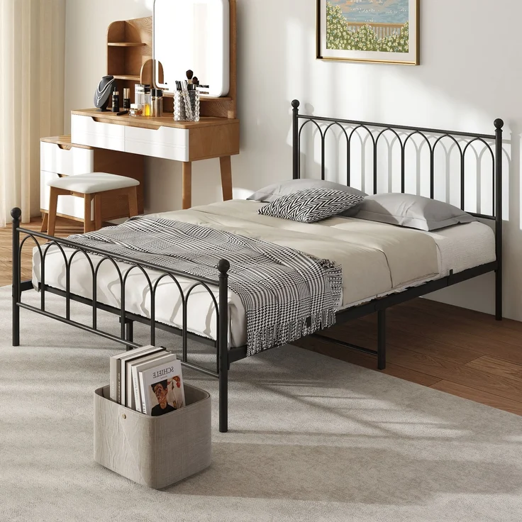 Metallbett 140×200cm，Einzelbett Jugendzimmer mit Lattenrost Schwraz,ohne Martatze – Bild 1