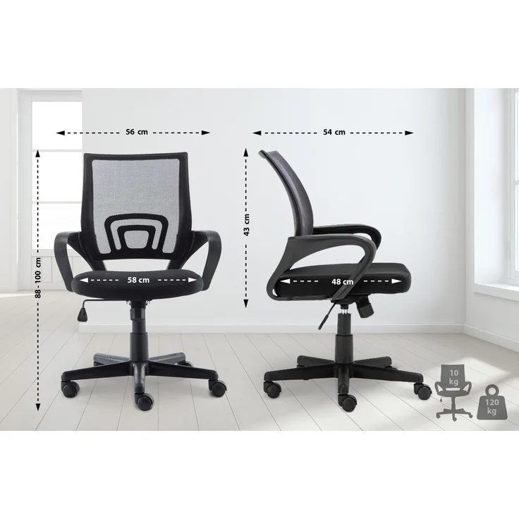 DELUKE® Bürostuhl PARIS - 88x56x54, Schwarz Kunstleder Kunststoff Gestell ergonomische Bürostühle Homeoffice Stuhl mit Rollen – Bild 2