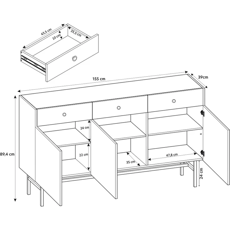 Selsey 'Divenos' Sideboard 3-türig, greige, ca. 89 x 155 x 39 cm – Bild 5