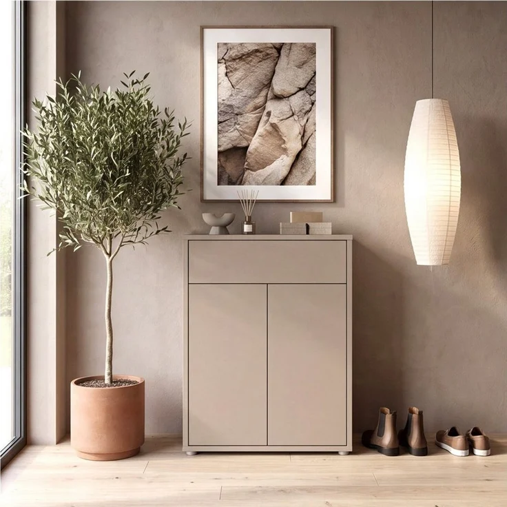 Newroom Schuhschrank Taupe 75 cm grifflos mit Schublade und 2 Türen für Flur und Diele – Bild 2