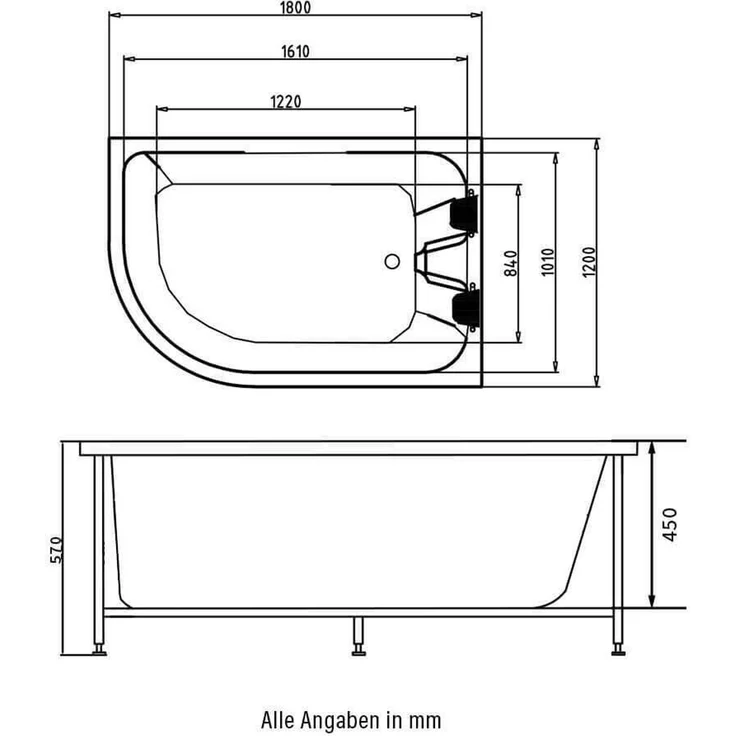 XXL Luxus Whirlpool Badewanne 180x120 cm links für 2 Pers. 10 Hydrojets – Bild 6