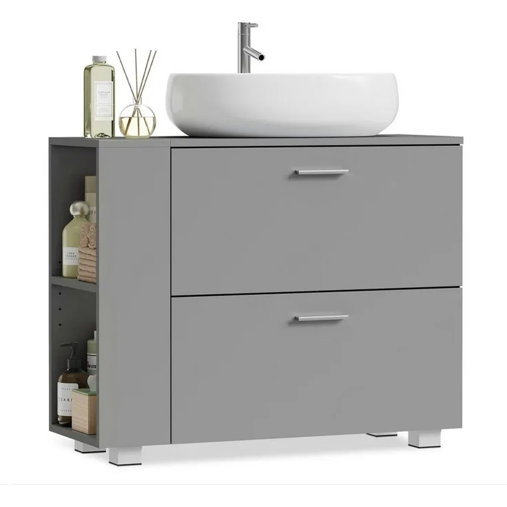 VASAGLE Waschbeckenunterschrank Badschrank offene Fächer an einer Seite, rechts oder links austauschbar