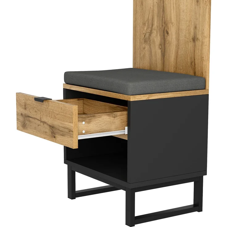 Merax Garderobenschrank-1St, 1 Schubkästen, Ein Fach mit verstellbaren Einlegeböden,mit Kleiderstange, Holz und Schwarz – Bild 6
