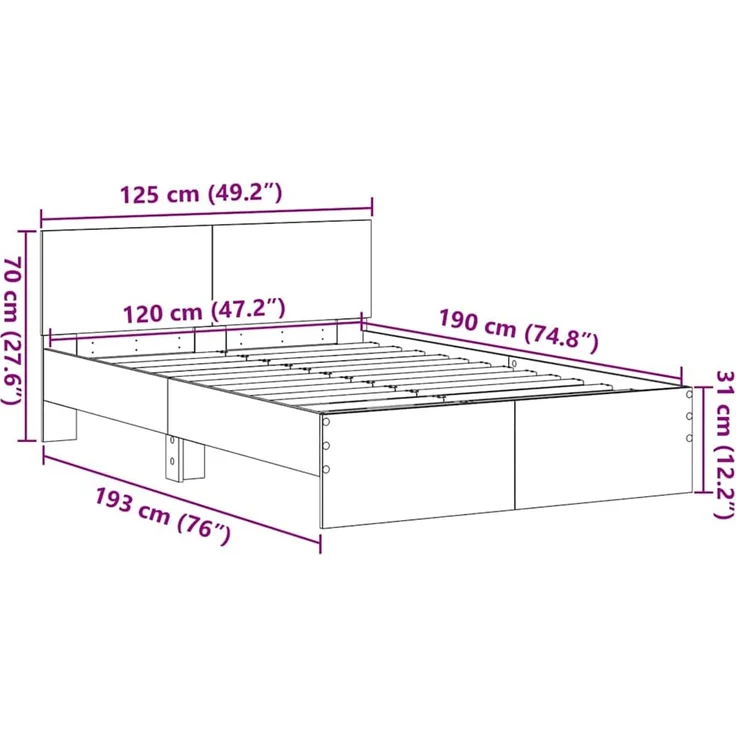 vidaXL Bettgestell mit Kopfteil mit Kopfteil Altholz 193 x 125 x 70 cm 3376060 – Bild 11