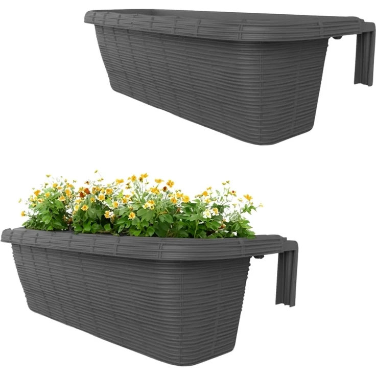 GarPet Balkonkasten 2er Set Blumen Kasten Balkon Geländer Wasserspeicher Rattan Anthrazit – Bild 7
