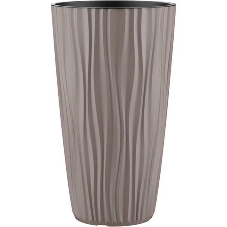 Engelland Blumentopf Pflanztopf mit herausnehmbarem Einsatz & Bewässerungssystem (1 St, robuster PP-Kunststoff), Wasserspeicher, Rillenoptik, hoch, rund, modern, UV-resistent – Bild 4