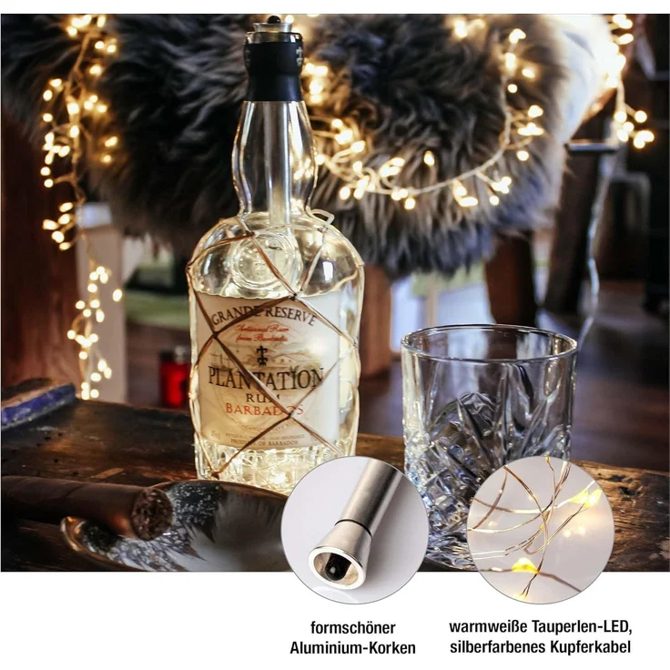 hellum Flaschenlicht mit Timer, Flaschen Licht Warmweiß, 20 LED Flaschen-Lichterkette Batteriebetrieben LED Lichterkette für Flaschen DIY, Tisch Deko, Weihnachten 522822 – Bild 5