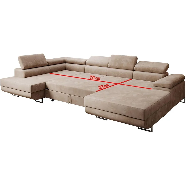 Ecksofa MARGO U- Form, moderne Couch mit Schlaffunktion, verstellbare Kopfstützen, zwei Bettkästen, große Polstercouch – Vogue 10, 72 x 203 x 347 cm – Bild 3