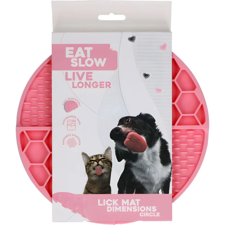 Eat Slow Live Longer runde Leckmatte mit tiefen Fächern rosa, Durchmesser: 21 cm – Bild 1