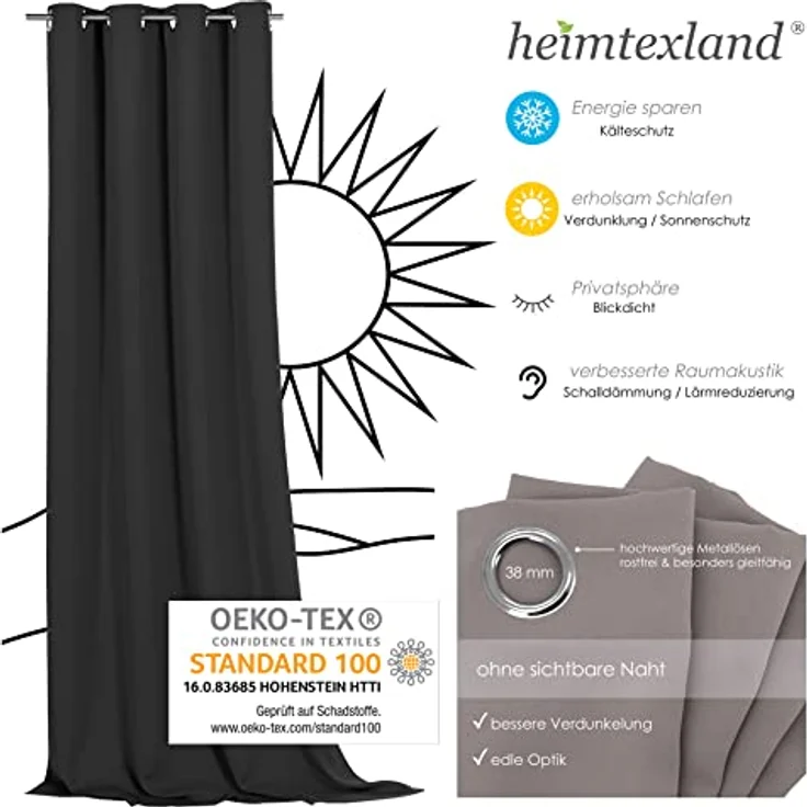 heimtexland Verdunkelungsvorhang Thermo- Verdunkelungsgardine Vorhang Ösenschal uni (1 St), Ösen, verdunkelnd, Verdunkelungsstoff, Schalldämmung – Bild 6