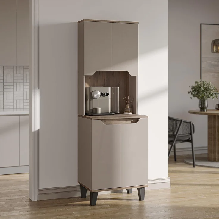 Roomart Küchenbuffet DEFNE mit Nische Kaffeebar Mikrowellenschrank Vorratsschrank, 5 Farben Offene Nische für Kaffeemaschine, 4 Türfächer – Bild 5
