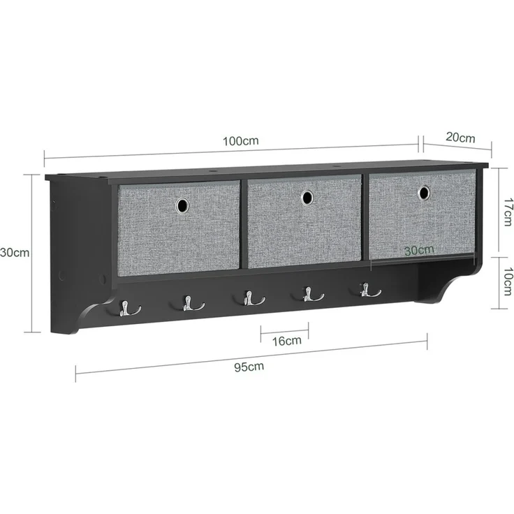 SoBuy FRG282-SCH Wandgarderobe, MDF, Lackiert, Schwarz, 100 x 30 x 20 cm – Bild 3