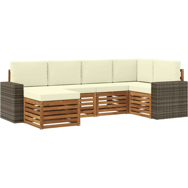 vidaXL Outdoor-Sofagarnitur 6 stk. 5-Sitzer Natur und Creme 3384576 – Bild 2