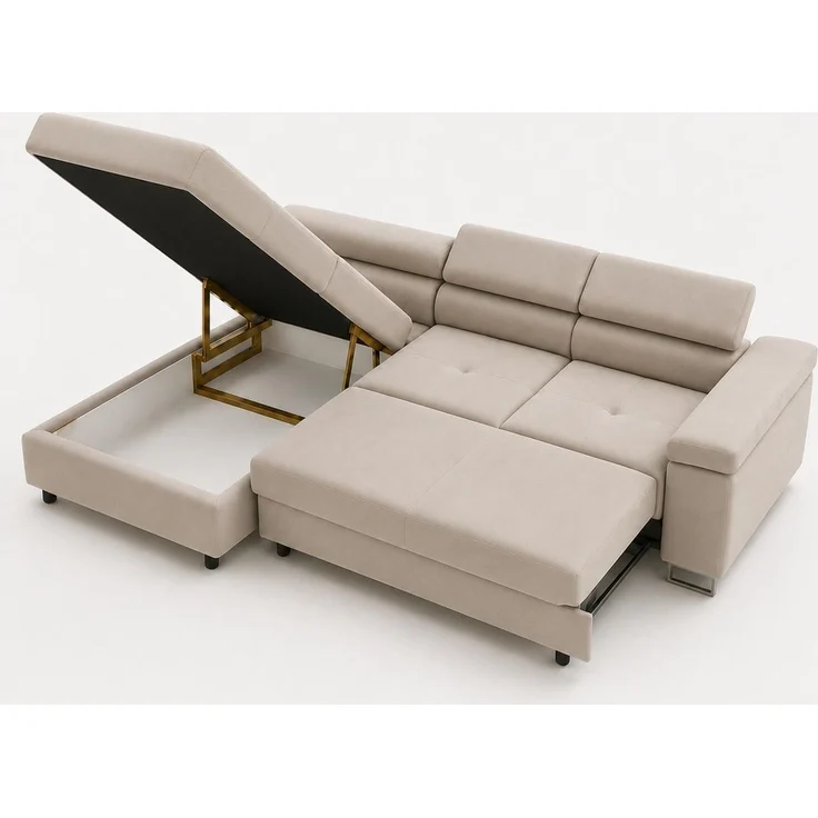 KRISAN MÖBEL Ecksofa L-Form ALVARO in Beige 275 x 90 x 202 cm mit Schlaffunktion und Bettkasten Links – Bild 2