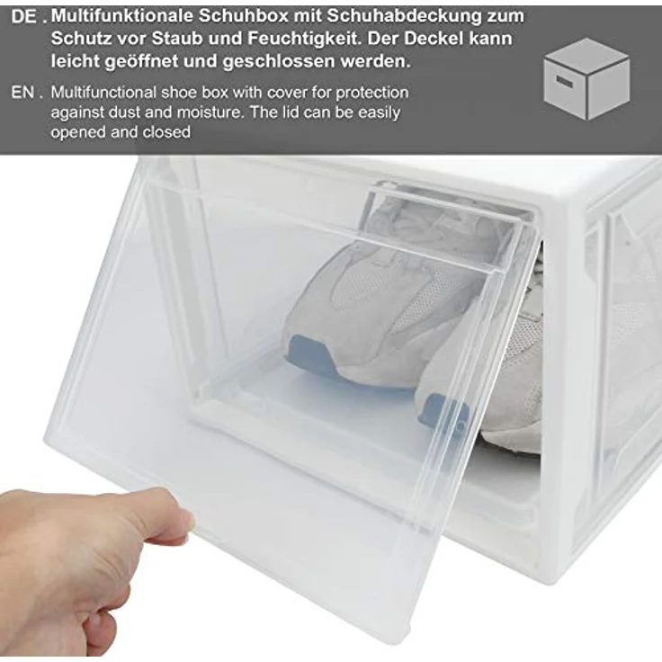 Yorbay Schuhbox 3er Set Schuhbox, stapelbarer Schuhorganizer, Schuhaufbewahrung (Kunststoffbox mit halbdurchsichtige Tür), Halbdurchsichtig weiß, für Schuhe bis Größe 48 – Bild 5