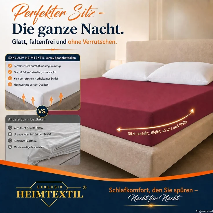 Doppelpack Jersey Spannbettlaken 60 x 120 - 70 x 140 cm Bordeaux – Bild 3
