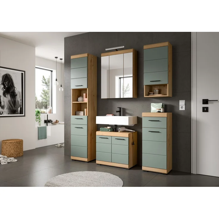 Xonox Scout Badkombination (B/H/T: 60x191x34 cm) in Salbei und Artisan Eiche Nachbildung – Bild 5
