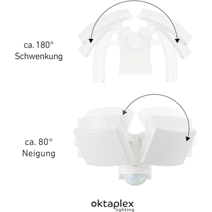 Oktaplex Cali Dos LED Strahler, Außenleuchte mit Bewegungsmelder, 3000K warmweiß, 3200 lm, IP65, 240° Sensor – Bild 5