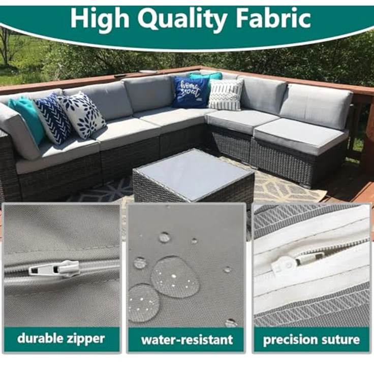 FLYMEI Terrassenkissenbezüge, wasserabweisend, für den Außenbereich, nur für den Außenbereich, Couch-Kissenbezüge, 63,5 x 63,5 x 12,7 cm, 4 Bezüge, Grau – Bild 5