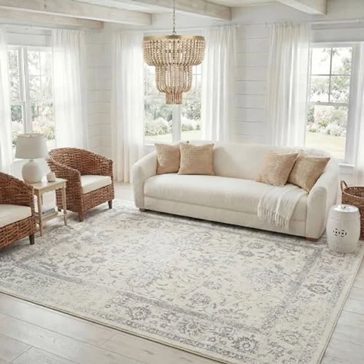 Safavieh Teppich 183x274 cm - Adirondack Collection - Transitional Design, Elfenbein & Silber, Pflegeleichte Synthetikmischung, Ideal für Wohnzimmer, Schlafzimmer, Büro | 1 cm Flor, Teppich für den Innenbereich, langlebig, kinder- und haustierfreundl... – Bild 1