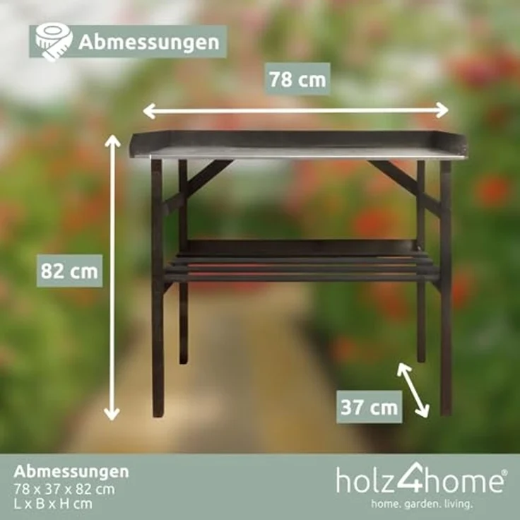 holz4home® Pflanztisch Gartentisch aus Holz für Gartenarbeiten & Pflanzen, Dunkler Look, Verzinkte Arbeitsplatte – Bild 4