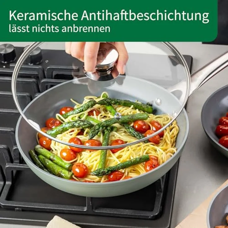 Chefkoch trifft Fackelmann Keramik-Bratpfanne Stuttgart, Antihaft-Pfanne mit Greblon CK2 Beschichtung, 100% recyceltes Aluminium, Edelstahlgriff – Bild 5
