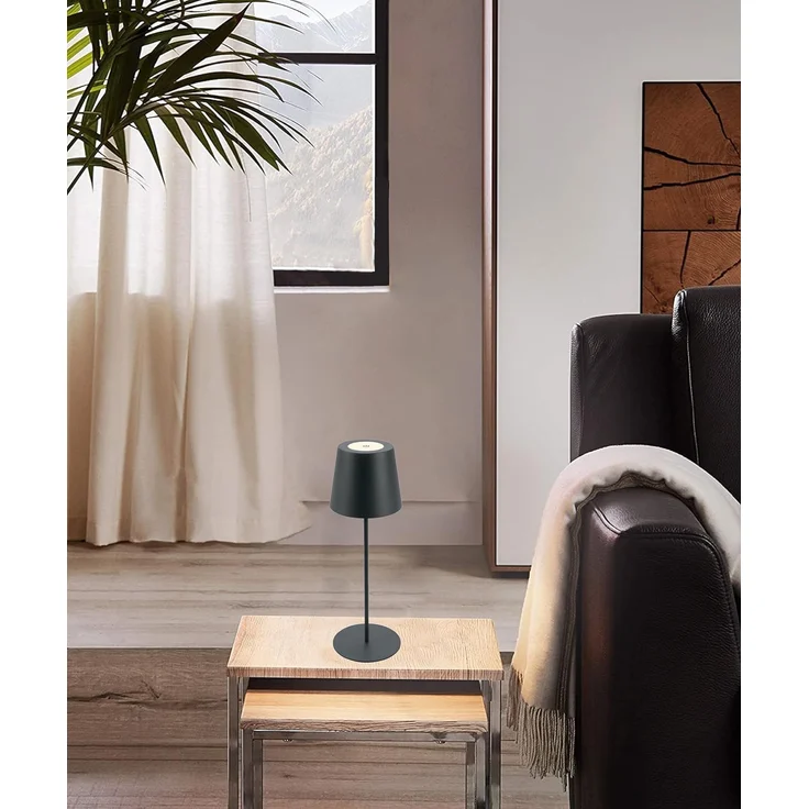 TRANGO LED Tischleuchte, Anthrazit LED Tischlampe 2017-03A kabellos & Touch stufenlos dimmbar 3 Watt 2700K warmweiß IP44 Spritzwassergeschützt Tischleuchte Akku Aufladbar, für Schlafzimmer Garten Restaurant Bar Terrasse Camping – Bild 9