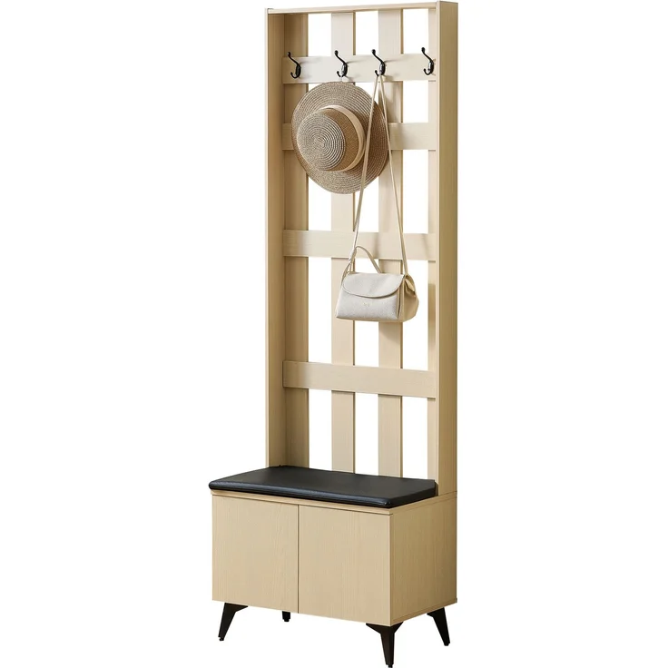 Garderobe mit Sitzbank und Stauraum, 60x35x179,5 cm, helle Holzmaserung – Bild 7