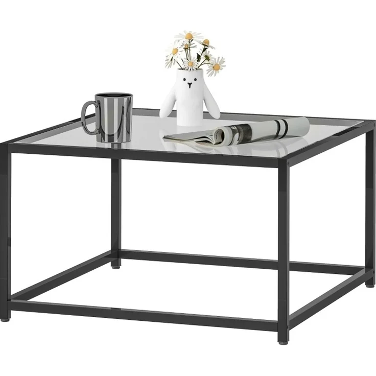 DESVIAE Couchtisch mit gehärteter Glasplatte 68x39x68 cm Stahl Schwarz – Bild 6