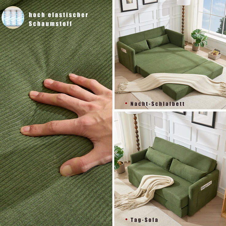 ZUBALIYA Schlafsofa 92x82 cm, mit Stauraum, mit Samtbezug, mit Cordbezug, mit breiten Armlehnen, mit Schaumstoffpolsterung, Grün – Bild 3