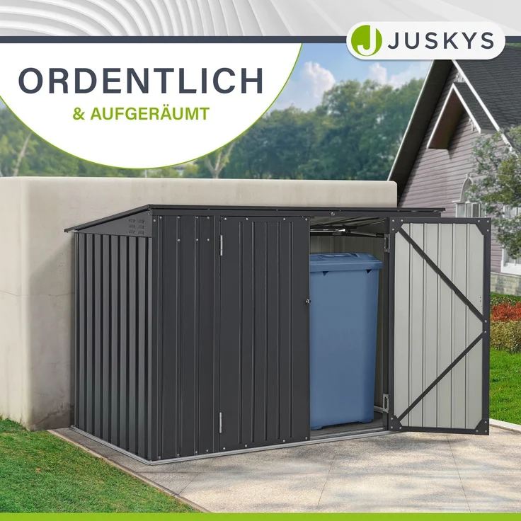 Juskys 3er Mülltonnenbox Namur 3 x 120 Liter Tonnen - 2 m² - 2 große Türen - Metall Mülltonnenverkleidung Müllbox Müllhaus Aufbewahrungsbox – Bild 5