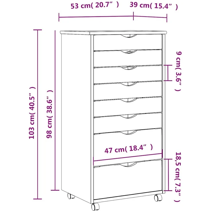 vidaXL Rollschrank mit Schubladen MOSS Schwarz Massivholz Kiefer 4015788 – Bild 9