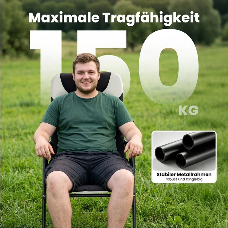 HOMECALL Campingstuhl Gartenstuhl Gepolsterter Klappstuhl für Wohnwagen Outdoors-150kg (2 St), Hochlehner Anglerstuhl mit 5-fach verstellbarer Rückenlehne – Bild 3